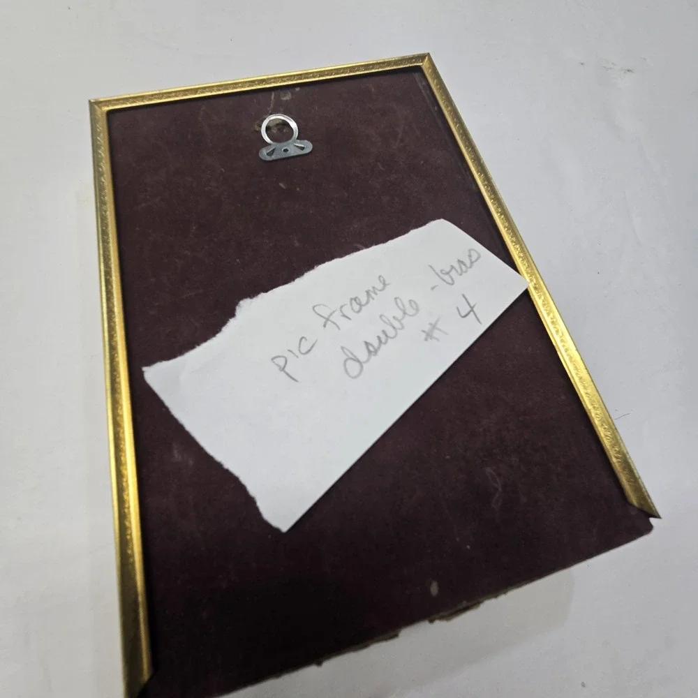 Vintage Gold Metal Brass Bifold Photo Picture Frame Glass Front Classic Velvet